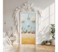 3D Sticker Porte Scène Chantier 88x200cm, Véhicule Construction Autocollant Trompe l’oeil Auto-Adhésif Amovible, Vinyle Sticker Muraux Chambre Salon Décoration