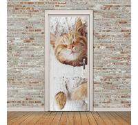 3d Sticker Porte Trompe L'oeil Chat Stickers Muraux DéCoration De La Maison Autocollant Mural Autocollant D'Art Chambre Salon Affiche Amovible,77x200cm