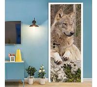 3d Sticker Porte Trompe L'oeil Loup Stickers Muraux DéCoration De La Maison Autocollant Mural Autocollant D'Art Chambre Salon Affiche Amovible,77x200cm
