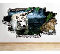 3D Stickers Muraux 50X70 Cm / 19.7X27.6 Pouces Chat Animal Tigre Blanc Vivant Home Decor Stickers Muraux Pvc Autocollant Sticker Mural Trou Papier Mural Stickers Art Pour Chambre.