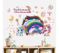 3D Stickers Muraux Arc en Ciel Licorne - Rose Nuage Autocollant Mural Avec Citation - Fais de ta Vie Un rêve - Wall Stickers Décoration Murale Pour Chambre Enfant Bébé Fille Pépinière