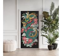 3D Stickers Porte 80x200cm Dragon Chinois Sticker Mural Auto-adhésif Autocollant Porte Fleurs Pivoine Poster Papier Peint PVC Imperméable Amovible pour Salon Chambre Bain