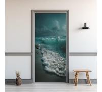 3D Stickers Porte 80x200cm Océan Vagues Plage Sticker Mural Auto-adhésif Autocollant Porte Thème Marin Poster Papier Peint PVC Imperméable Amovible pour Salon Chambre Bain
