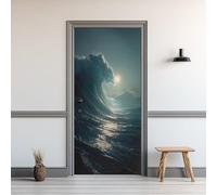 3D Stickers Porte 80x200cm Paysage Marin Sticker Mural Auto-adhésif Autocollant Porte Énorme Vague Poster Papier Peint PVC Imperméable Amovible pour Salon Chambre Bain