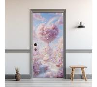 3D Stickers Porte 95x210cm Arbre en Forme de Cœur Sticker Porte Trompe L'oeil Château de Conte de Fées Papier Peint Auto-Adhésif Cascade Decoration Porte Interieure Poster Porte