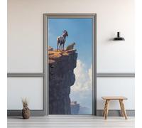 3D Stickers Porte 95x210cm Chèvre Sticker Porte Trompe L'oeil Guépard Papier Peint Auto-Adhésif Falaise Decoration Porte Interieure Poster Porte