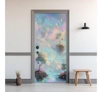 3D Stickers Porte 95x215cm Île Fantastique Sticker Porte Trompe L'oeil Monde Magique Papier Peint Auto-Adhésif Conte de Fées Decoration Porte Interieure Poster Porte