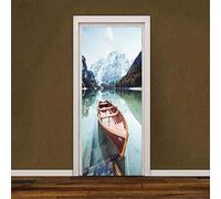 3d Stickers Porte bateau de lac L77 x H200cm 3d Sticker Porte En Bois Auto-AdhéSif Mural De La Maison Stickers Muraux Chambre Salon Affiche Amovible Art Autocollants