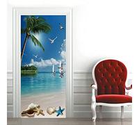 3D Stickers Porte Cocotier Plage Océan 95 X 215 Cm Auto-Adhésive Murale Décoration De La Maison Stickers Muraux Chambre Salon Amovible Affiche Art Autocollants - Photos De Porte - Peintures Murales D