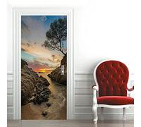 3D Stickers Porte Coucher Soleil, Plage, Rocher, Paysage 77 X 200 Cm Auto-Adhésif Mural Décoration De La Maison Stickers Muraux Chambre Salon Amovible Affiche Art Autocollants - Photos De Porte - Pei