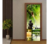 3D Stickers Porte Interieure,LMHWW Paysage De Bambou Vert Chinois Pvc Imperméable Et Amovible Poster Mural Effet Décoration Créatif Art Poster Salon Cuisine Chambre Salle De Bain Papier Peint
