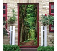 3D Stickers Porte Paysage De Forêt Verte 95 X 215 Cm Auto-Adhésif Mural Décoration De La Maison Sticker Mural Art Autocollant Chambre Salon Affiche Amovible - Photos De Porte - Peintures Murales De P