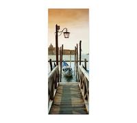 3d Stickers Porte Petit bateau à quai L100 x H200cm 3d Sticker Porte En Bois Auto-AdhéSif Mural De La Maison Stickers Muraux Chambre Salon Affiche Amovible Art Autocollants