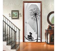 3d Stickers Porte Pissenlit noir et blanc Auto-AdhéSive Murale DéCoration De La Maison Stickers Muraux Chambre Salon Amovible Affiche Art Autocollants L83 x H204cm