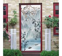 3d Stickers Porte Porte Paysage de Chinoiserie Auto-AdhéSif Murale DéCoration De La Maison Stickers Muraux Chambre Salon Affiche Amovible Art Autocollants L100 x H200cm