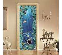 3d Stickers Porte Requin animal L77 x H200cm 3d Sticker Porte En Bois Auto-AdhéSif Mural De La Maison Stickers Muraux Chambre Salon Affiche Amovible Art Autocollants
