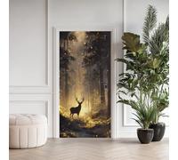 3D Stickers Porte Silhouette de Cerf Sticker Mural Auto-adhésif 77x200cm Autocollant Porte Forêt Enchantée Poster Papier Peint PVC Imperméable Amovible pour Salon Chambre Bain