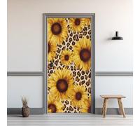 3D Stickers Porte Tournesol Poster de Porte Imprimé Léopard Autocollant Porte Auto-Adhésif PVC Imperméable Amovible pour Bureau Salon Salle 90 x 200 cm