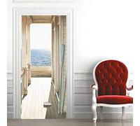 3d Stickers Porte Vue Sur La Mer Murale Auto-AdhéSive DéCoration De La Maison Stickers Muraux Chambre Salon Affiche Amovible Autocollants D'Art-77x200 cm