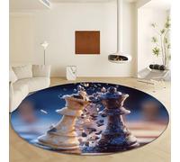 3D Style Chess Round Area Rug Diameter 180 cm, Machine Washable Soft Non-Slip Black Carpet - Short Pile Stain Resistant Print Rug for Living Room Bedroom Dining Room Home Decor