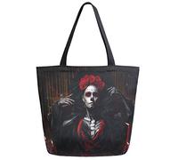 3d Sugar Skull Dead Girl Portrait avec des bougies Imprimer Extra Large Canvas Shoulder Tote Top Storage Handle Bag for Gym Beach Weekender Travel Réutilisable Grocery Shopping