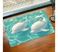 3D Tapis Cute Double White Dolphin Pattern Floor Mat, Made of Polyester Fabric, Machine Washable, Suitable for entryway Living Room.
