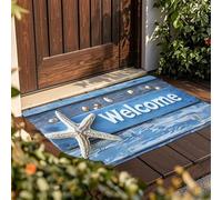 3D Tapis d’Accueil Style Plage, de Bienvenue Lavable en Machine, Nais Bleu, adapté à la décoration de Porte, Chambre ou Salle de Bain