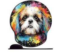 3D Tapis de Souris Ergonomique - Tapis de Souris Gamer avec Repose Poignet, Confort avec Repose- Poignet Gaming Mouse Pad pour Ordinateur Portable -Graffiti Abstrait coloré Chien Shih Tzu