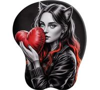 3D Tapis de Souris Ergonomique - Tapis de Souris Gamer avec Repose Poignet en Gel, avec Repose-Poignet Gaming Mouse Pad pour Ordinateur et OrdinateurFille Chat Cœur Rouge Nuit Sombre