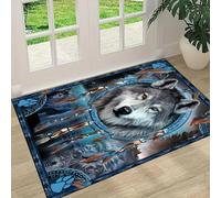 3D Tapis Paillasson de l’Ouest Amérindien Wolf Area, Moquette antidérapante, adaptée au Salon, à la Chambre, à la Salle de Bain, à la décoration de la Maison de Vacances