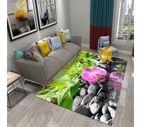 3D Tapis Salon Zen Plantes Fleurs Bambou Pierres - Moquette Chambre Antidérapant Et Lavable en Machine, Paillasson Interieur Entree Doux À Poils Ras, Tapis De Sol Rectangulaire, 50 X 80 Cm / 19.6-5D3