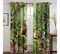3D Tigre Animal De La Forêt Motif Rideau À Oeillets, Rideau Occultant Isolant Thermique Et Sonore, Draperies Intérieurs Décoration De Fenêtre, Lot De 2 Rideaux Opaque Salon Chambre Cuisine 200X16