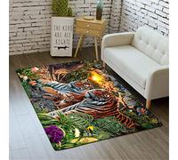 3D Tigre Tapis Forêt le Coucher du Soleil Fleurs Paysage Naturel l'éléphant Paon Impression Salon Salle à Manger Chambre Cuisine Garderie Tapis de Yoga Domicile Décorer (Couleur2,50x120 cm)