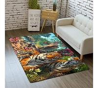 3D Tigre Tapis Forêt le Coucher du Soleil Fleurs Paysage Naturel l'éléphant Paon Impression Salon Salle à Manger Chambre Cuisine Garderie Tapis de Yoga Domicile Décorer (Couleur1,120x180 cm)