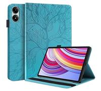 3D Tree Embossed Stand Case Suitable for Xiaomi Poco Pad 12.1inch 2024 PU Leather Front Support Shockproof Tablet Cover(Blue)