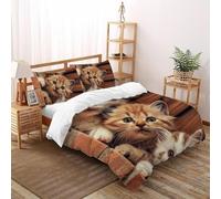 3D Trois Chatons Curieux Parure De Lit Junior 3 Pièces Décoration De Chambre À Coucher Taies D'oreillers avec Fermeture Éclair King(220x240cm)
