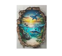 3D Trou Blanc Mur Océan Animal Poisson Mer Printemps Drapeaux Extérieur Happy New Year Bannière pour Décoration Extérieure 28 x 40 Double Face