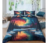 3D Ultra Soft Microfibre Lights Forest Duvet Cover Set Easy Care Bedding Set w/ Pillow Cases Fantasy Night L&scape Bedding Quilt Cover All Season Breathable Washable Bedroom Decor Double（200x200cm）