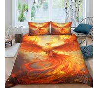 3D Ultra Soft Microfibre mythical bird Bed Quilt Cover All Season Bedding Set w/ Pillow Cases fantasy fire artwork Comforter Cover All Season Breathable Washable for Bedroom Decor Double（200x200cm）