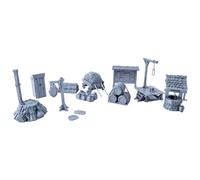 3D Vikings City Items - Ensemble complet d'accessoires de terrain pour RPG de table, donjons et dragons, Warhammer - Comprend puits, toilettes, panneaux, gallows, tableau à journaux, chariot, piquet