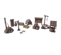 3D Vikings Ensemble d'articles de ville - Accessoires complets pour D&D Warhammer - Puits, toilettes, panneaux, fourche, tableau de journaux, chariot