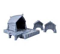 3D Vikings Fishermen's Village - Dock, entrepôt, 2 tableaux d'affichage - Terrain de table idéal pour donjons et dragons, jeux de guerre, échelle de 28-32 mm, non peint