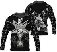3D Vikings Satan Tête De Chèvre Viking Tatouage Homme Sweat à Capuche, Mythologie Nordique Lâche Décontracté Sweat-Shirt Automne Mode Pull en sur Couple Veste, Hoodie, XL