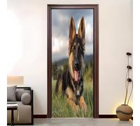 3D Vinyle Intérieur Porte Sticker 73x205 cm Animal Berger allemand Papier peint photo Auto-adhésif Cuisine Chambre Vert DIY Autocollant Porte Amovible Imperméable Stickers Muraux