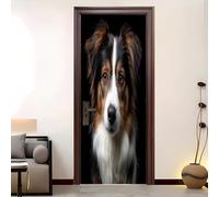 3D Vinyle Intérieur Porte Sticker 77x200 cm Animaux Chien De Berger Gros Plan Papier peint photo Auto-adhésif Cuisine Chambre noir DIY Autocollant Porte Amovible Imperméable Stickers Muraux
