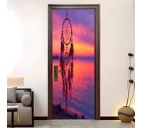 3D Vinyle Intérieur Porte Sticker 83x205 cm Paysage d'attrape-rêves au crépuscule Papier peint photo Auto-adhésif Cuisine Chambre Violet DIY Autocollant Porte Amovible Imperméable Stickers Muraux