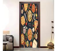 3D Vinyle Intérieur Porte Sticker 95x205 cm Affiche de nourriture pizza Papier peint photo Auto-adhésif Cuisine Chambre Noir DIY Autocollant Porte Amovible Imperméable Stickers Muraux