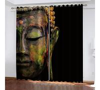3D Visage Abstrait De Bouddha Motif Rideau À Oeillets, Rideau Occultant Isolant Thermique Et Sonore, Draperies Intérieurs Décoration De Fenêtre, Lot De 2 Rideaux Opaque Salon Chambre Cuisine 150X1