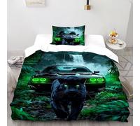 3D Voiture de Sport Black Panther Parure De Lit pour Garçon Et Adolescent 2 Pièces en Microfibre Taies D'oreillers avec Fermeture Éclair Single（135x200cm）