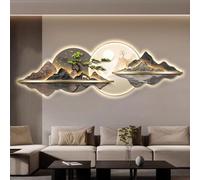 3D Wall Art with LED Light, Wall Hanging Art Decorations Lamp, Traditional Chinese Welcoming Pine Wall Hanging Art Decorations for Bedroom, Living Room(Gray D,120x40cm/47.2x15.7in)